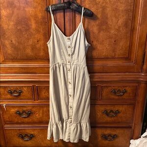 Love Tree Tan Midi Sundress with Ruffled Hem